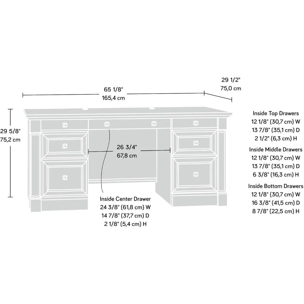 Scrivania direzionale Palladia, L: 65.12 "x W: 29.53" x H: 29.61 ", finitura rovere diviso