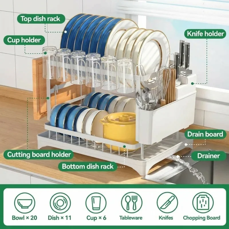 

Elegant Household Dish Storage Rack Escurridor De Platos Shelf Drainer for Kitchen Dishes Bowls & Chopsticks Multifunctional