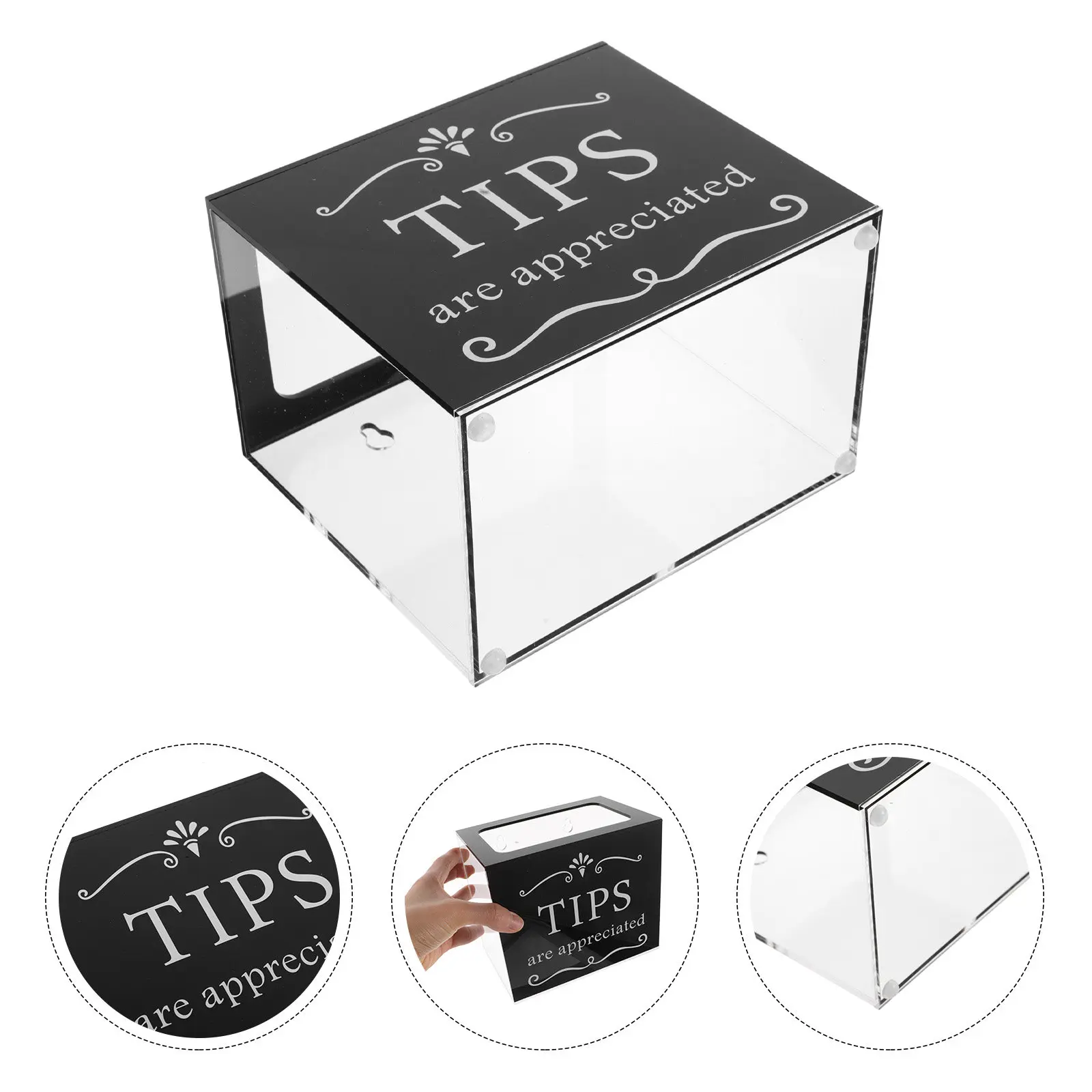 Acrylic Tip Box Clear Money Container for Bartenders Musicians Bars Restaurants Donation Suggestion Raffle Cash Storage