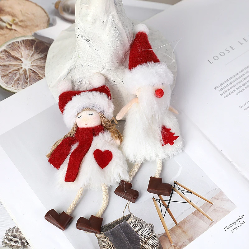 

Christmas Tree Hanging White Plush Doll Pendant Cute Elk Snowman Santa Claus Ornament Christmas Decor For Home Navidad New Year