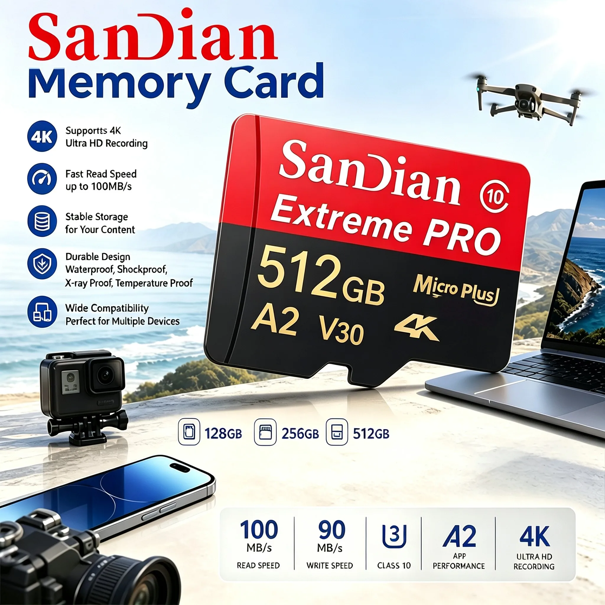 Full HD SD Cards 32GB TF Cards 256GB Memory Card 64GB Micro TF SD Card UHS-I for Body Camera/Laptop/PC/E-Reader/Drone Camera