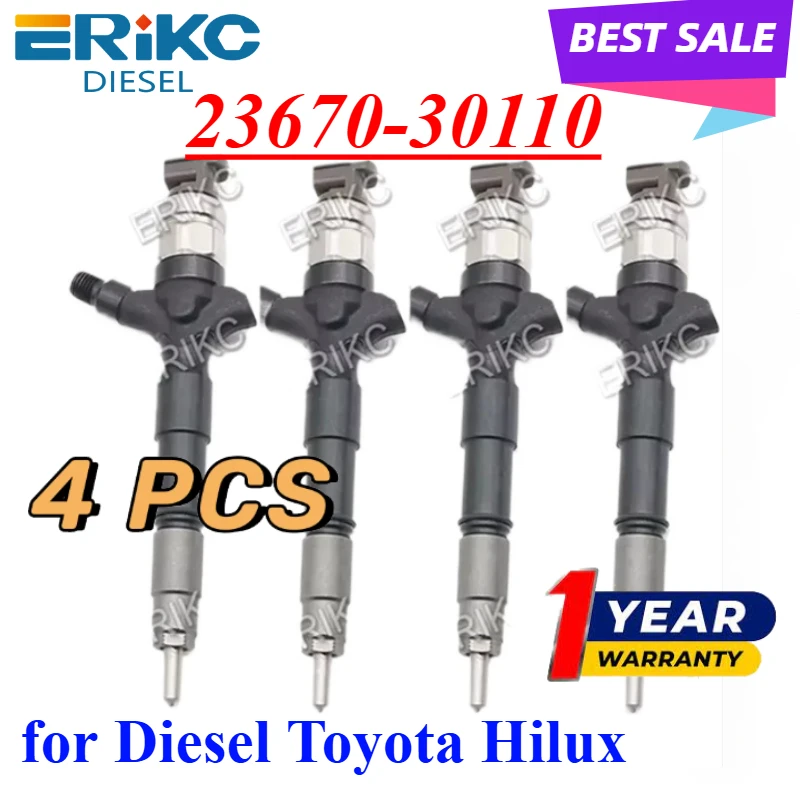 4PC  23670-30110 Common Rail Injector 2367030110 Auto Sprayer Nozzle 23670 30110 for Toyota Hilux 1KD-FTV Engine