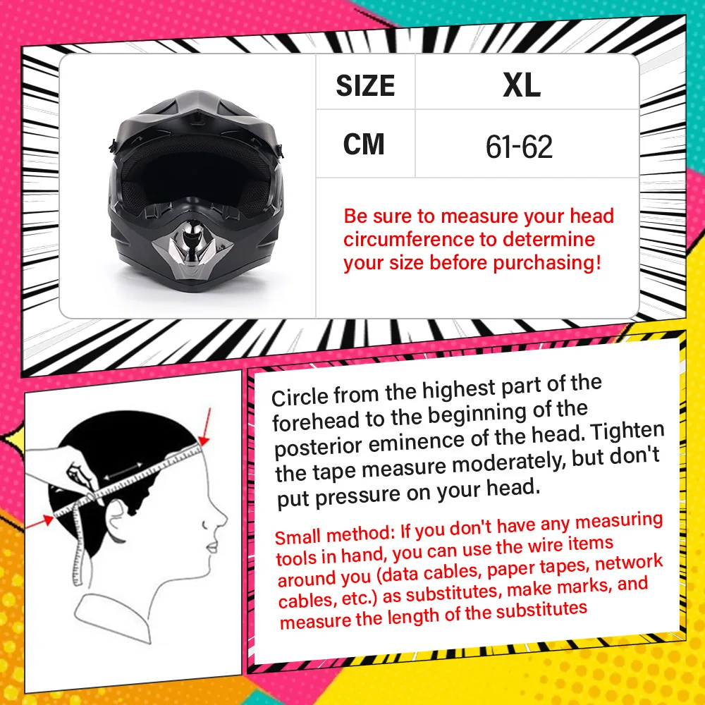 4Pcs Off Road Motorcycle Helmet Full Face Motorcycle Helmet Adult DOT Certified Off-Road Bicycle Helmet  Scratch-Resistant