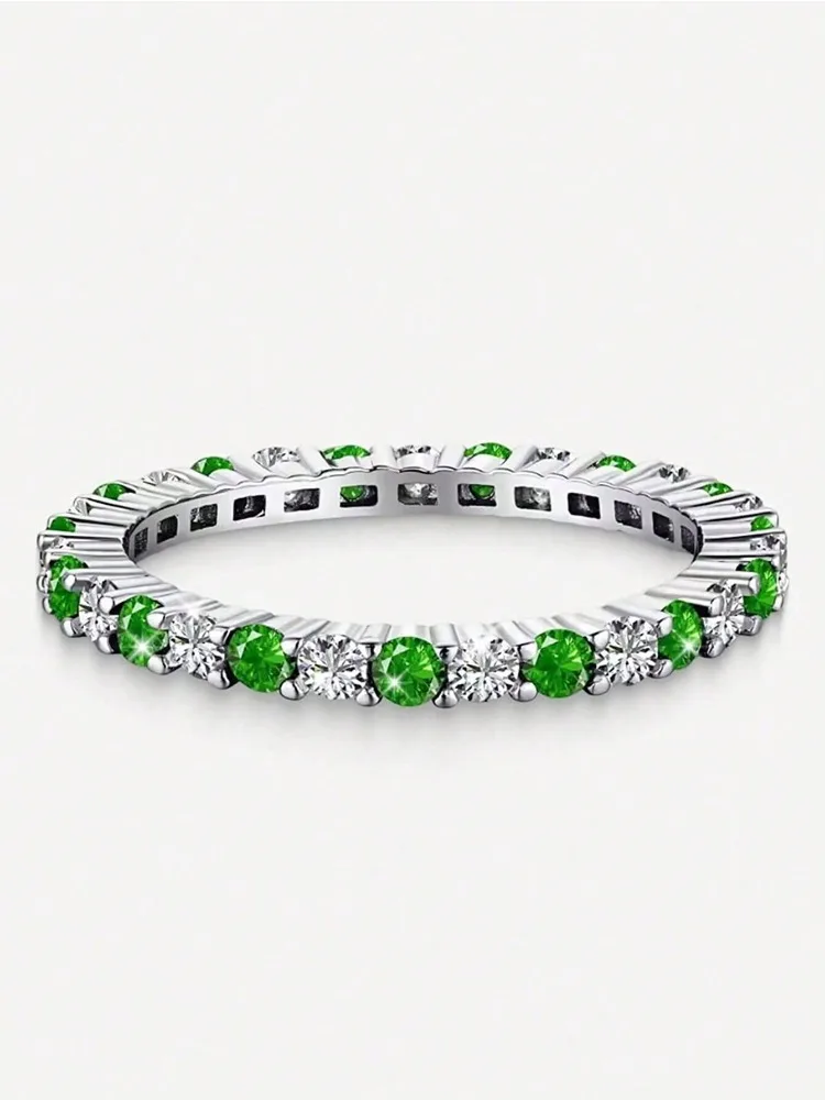 Women's 925 Sterling Silver Multicolored Full Zircon Stackable Ring
