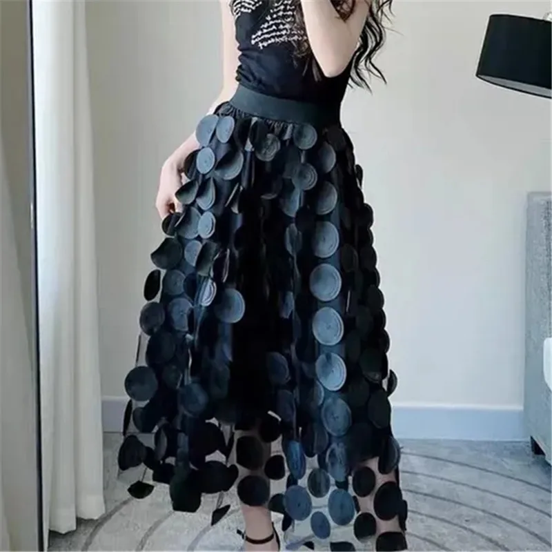 

Skirts Womens 2023 Heavy Industry Retro A-line Skirt Large Swing Black Skirt Female Spring Autumn Gauze Skirt High Waist Faldas