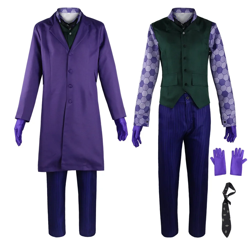 Clown Heath Ledger Cosplay Costume Purple Jacket Full Set Dark Knight Joker Clothing Halloween Party Uniform for Adult Men