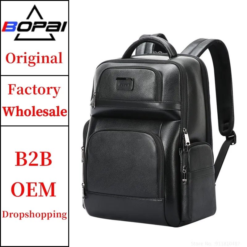 BOPAI Wholesale Luxury Mochila Couro Back Pack Men Multifunctional Custom Large Capacity Laptop Office Travel Real Leather Usb B