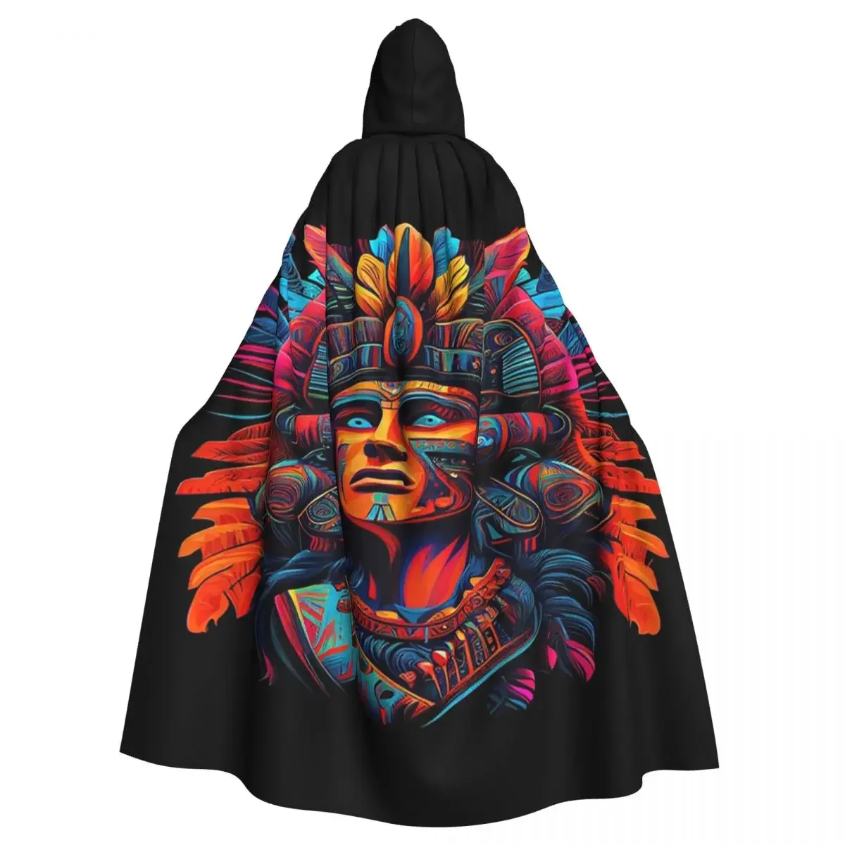 Drawn Style Aztec  Long Hooded  Witch Medieval Costume Cosplay Cape HalloweenCoat Adult Unisex