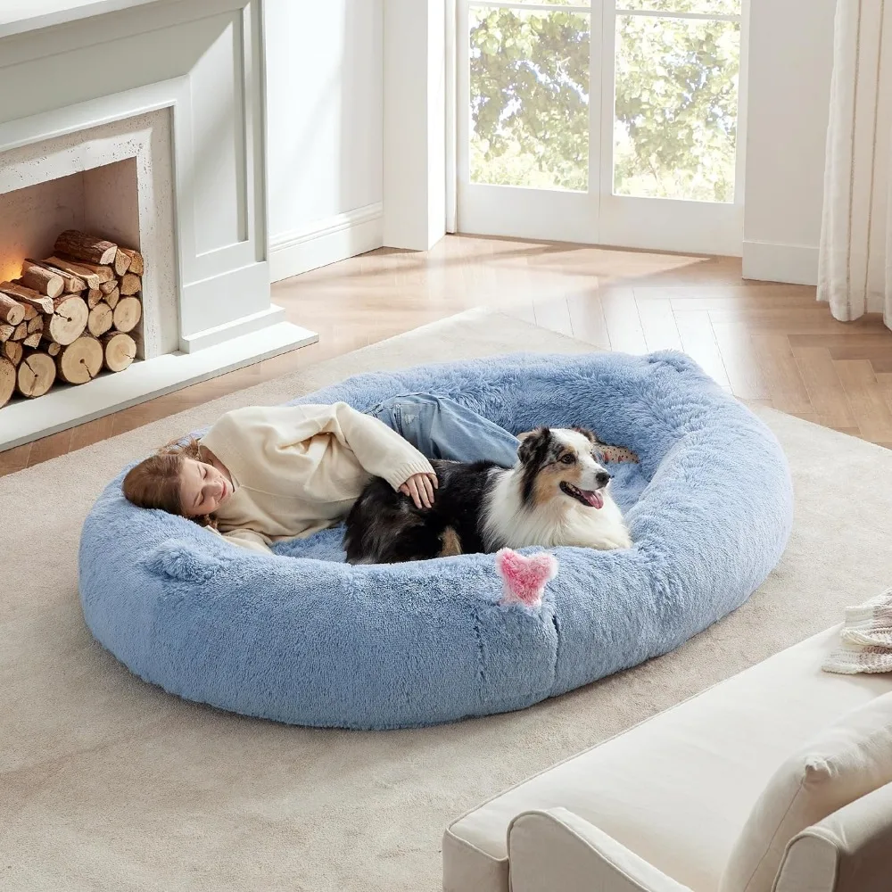 Human Dog Bed for People Adults Calming Human Size Giant Dog Bed Fits Pet Families with Memory Foam Supportive Mat