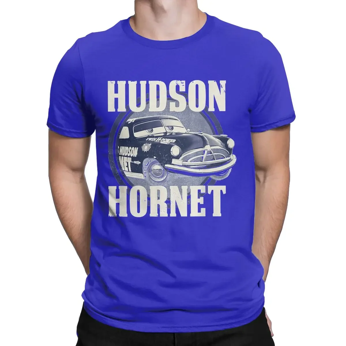 Hudson Hornet Badge Cars T Shirts Men's Cotton Vintage T-Shirt Round Collar Lightning Tees Short Sleeve Tops Printing