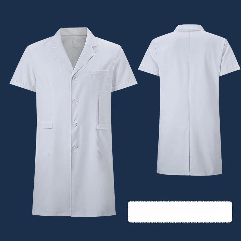 معطف أبيض طالب جامعي الملابس التجريبية بأكمام طويلة ملابس الطبيب الذكور والإناث قصيرة الأكمام الكيمياء والطب