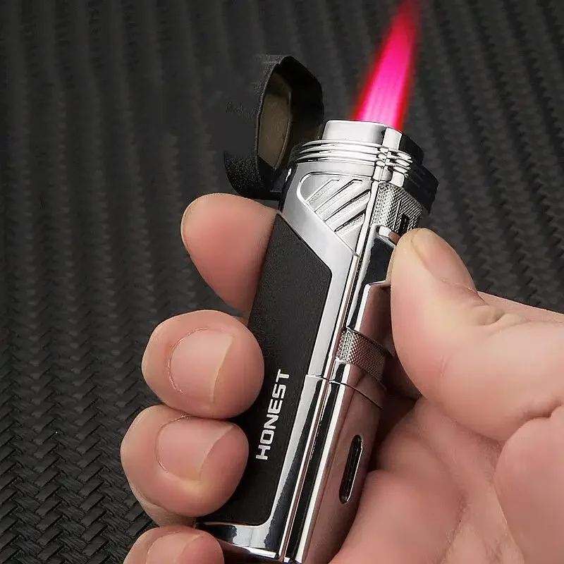 

New HONEST Jet 4 Pink Flame Lighter Windproof Inflatable Lighter Butane Torch Cigar Lighter Metal Men's Lighters Cool Gifts