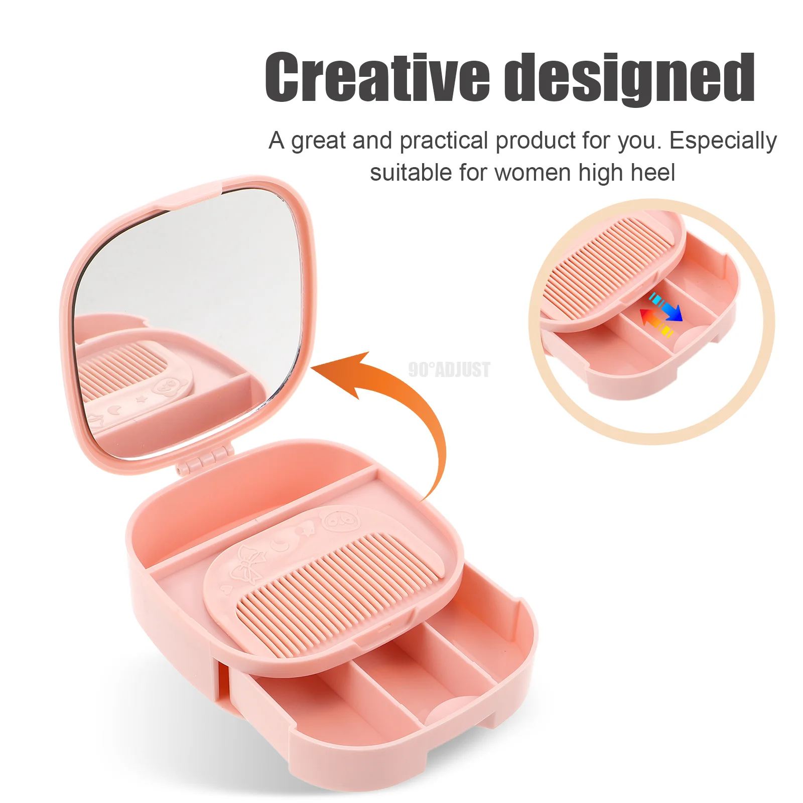 3-delige make-upspiegel met opbergdoos Draagbare make-up organizer voor vrouwen Bureauspiegel Compacte make-up ijdelheid Make-up organizer