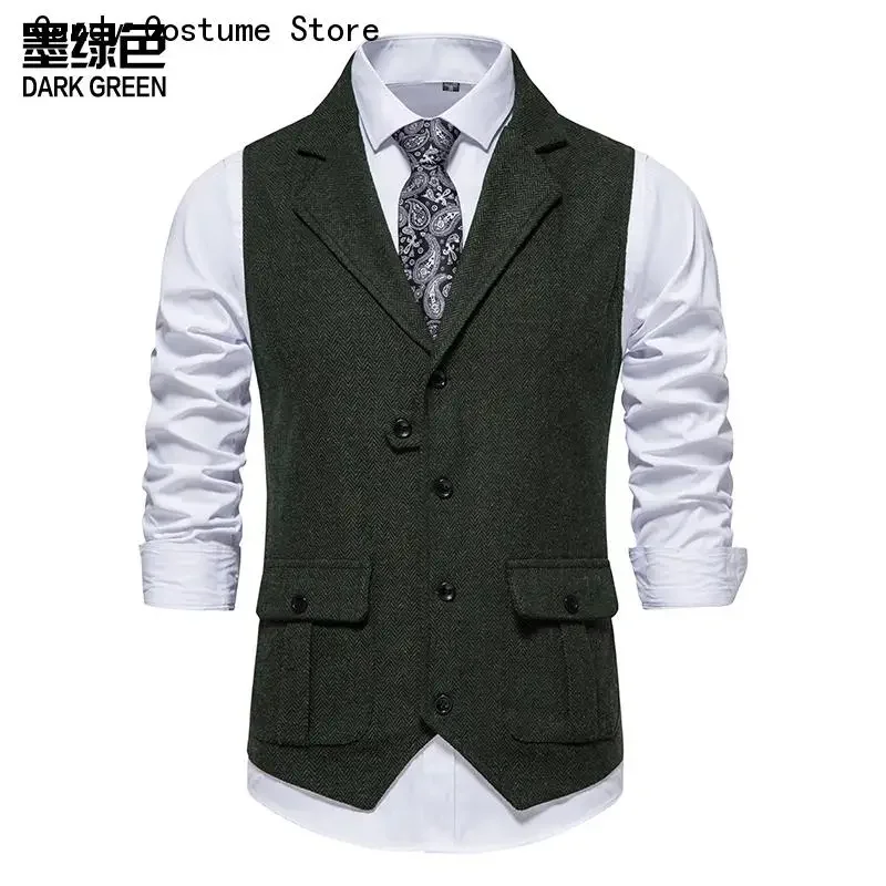 Men's Vintage Brown Vest Spring New Single breasted Suit Vest Brand Formal Coat Turn-down Collar Dress Tuxedo