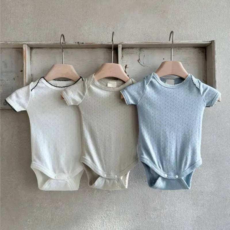 

2026 Summer New Baby Short Sleeve Bodysuit Cotton Infant Boy Girl Thin Breathable Jumpsuit Solid Newborn Toddler Clothes 0-24M