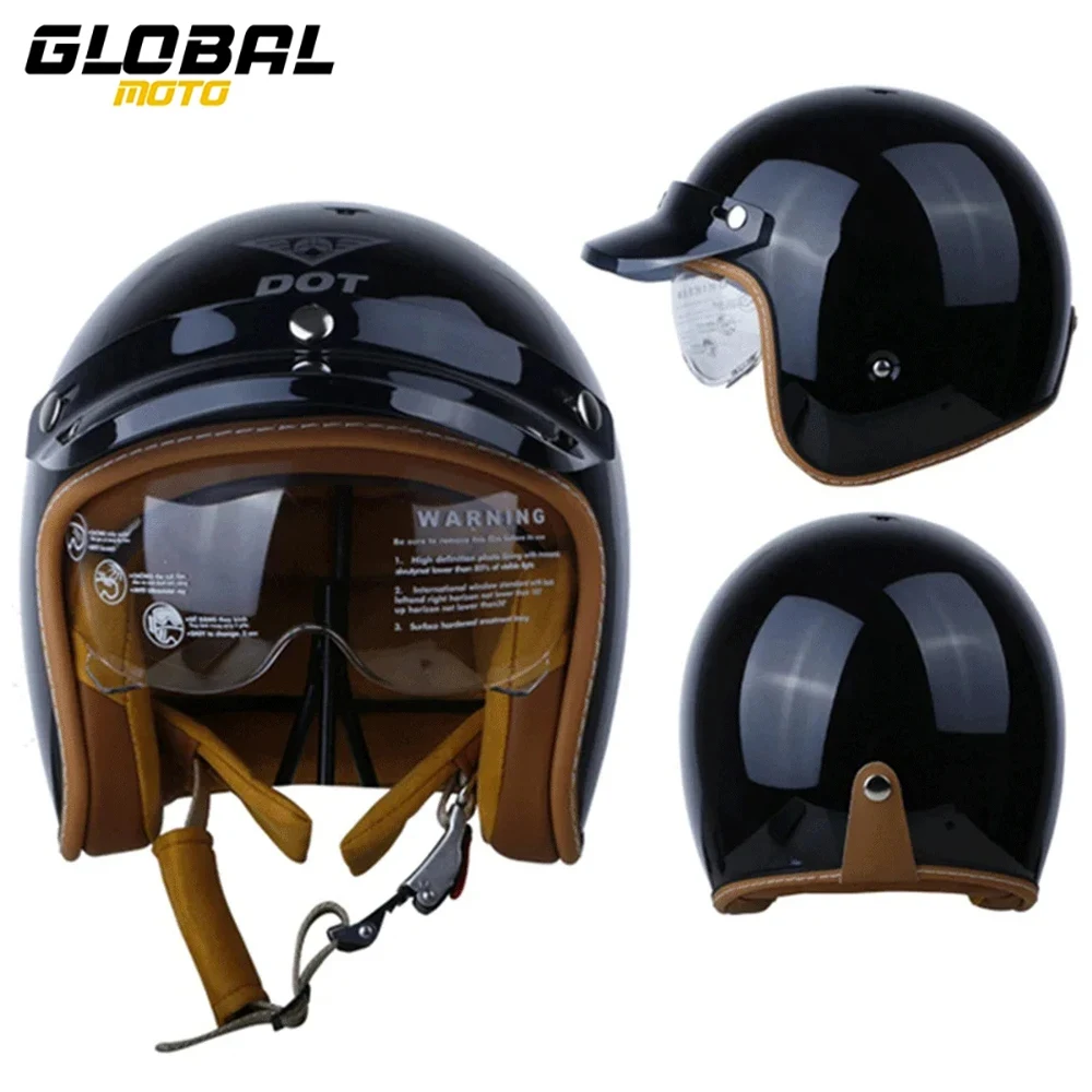 Motorbike Helmet 3/4 Open Face Motorcycle Helmets Retro Helmet DOT Certification Moto Helmet Half Face Four Seasons Breathable