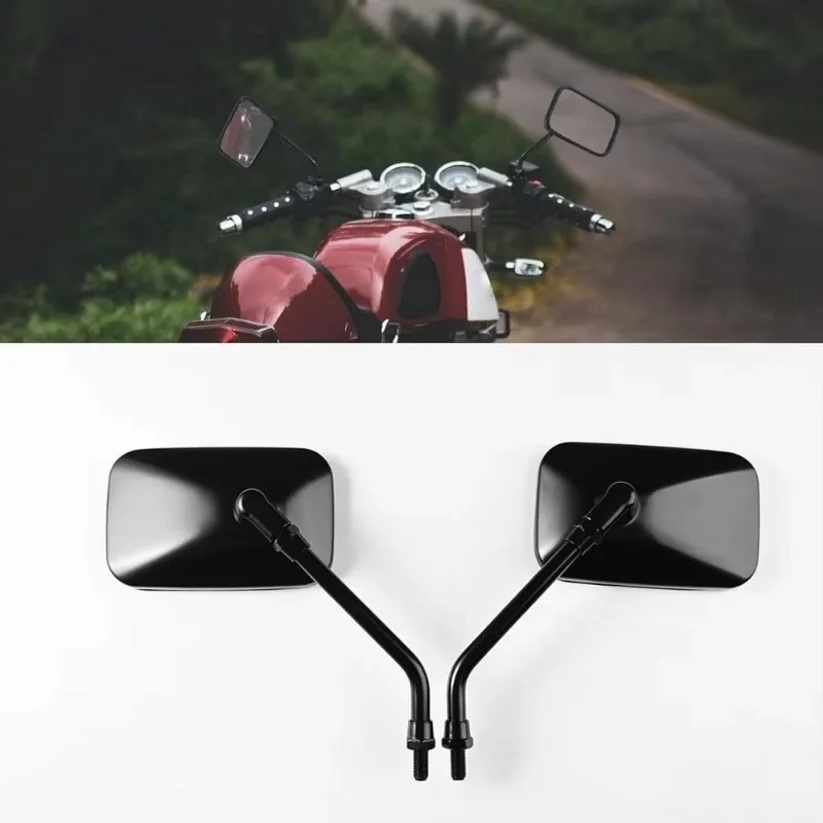 1 Pair Black 10MM Universal Motorcycle Rear View Mirrors Thread Black Rectangle Rearview Side Mirrors for Motorcycle Scooter ATV