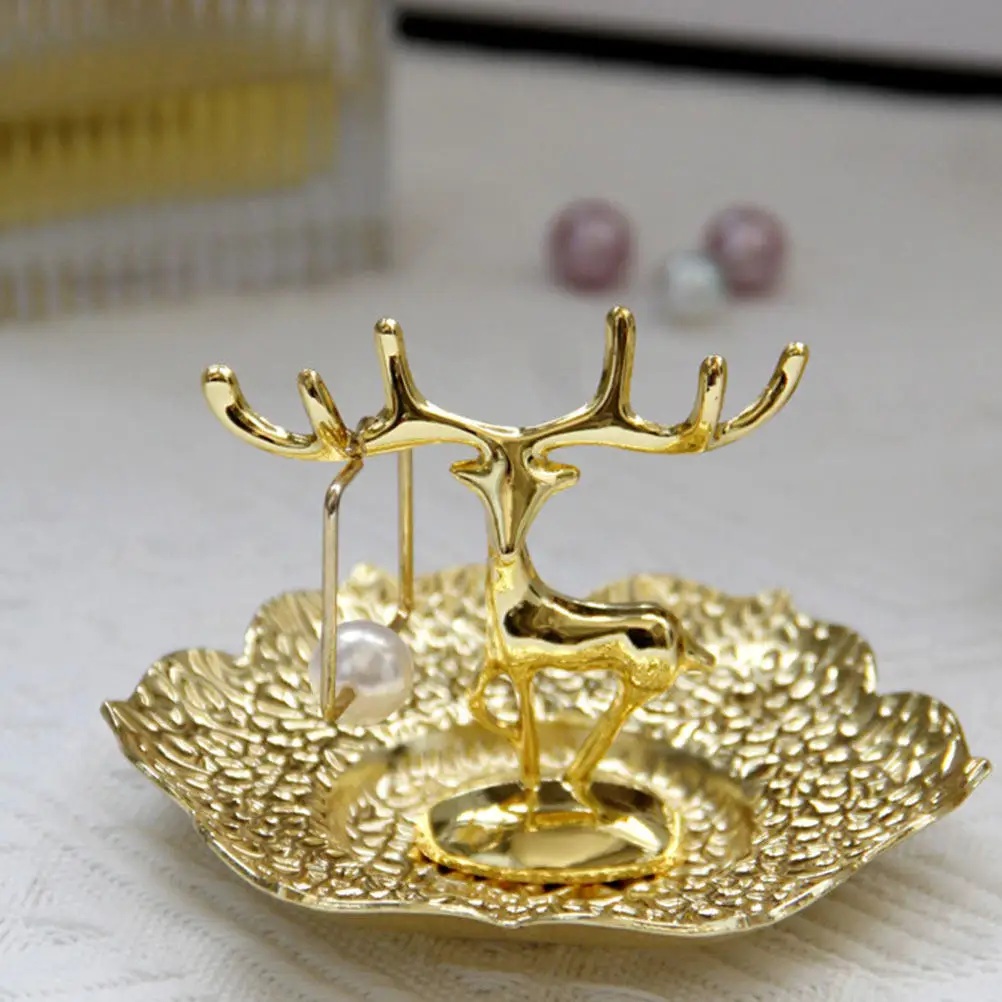 1pc Jewelry Storage Tray Multifunctional Desktop Organizer For Cosmetics Rings Necklaces Display Deer Horn Design Home Decor