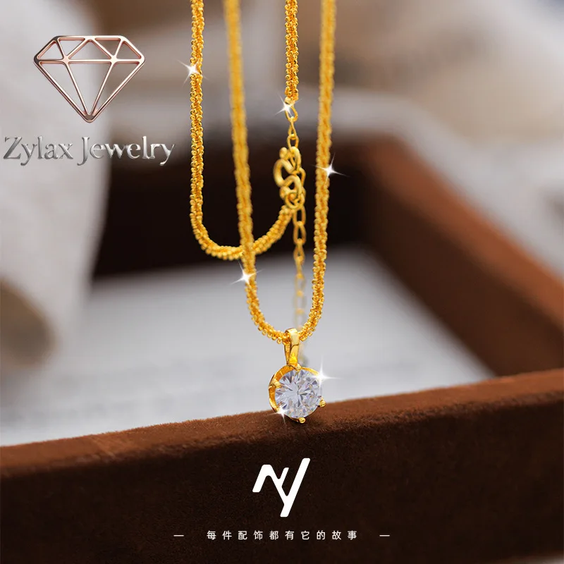 

Zylax Jewelry Luxury 24K 9999 Pure Gold real gold Caterpillar Necklace Women's Clavicle Chain Gift