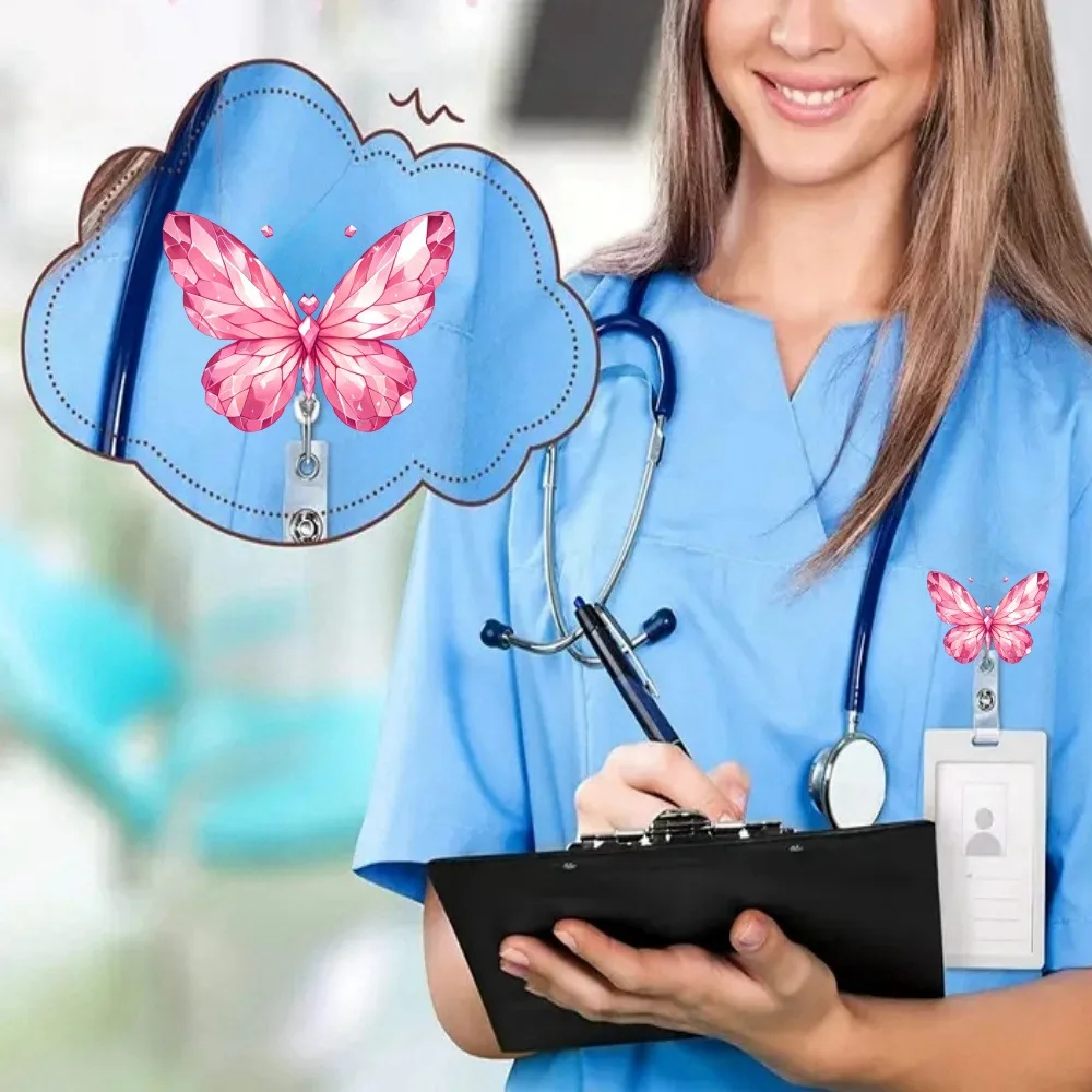 Enchanting Multi-color Acrylic Cartoon Butterfly Retractable Easy To Pull Buckle Elastic Hook Certificate Buckle Decorative