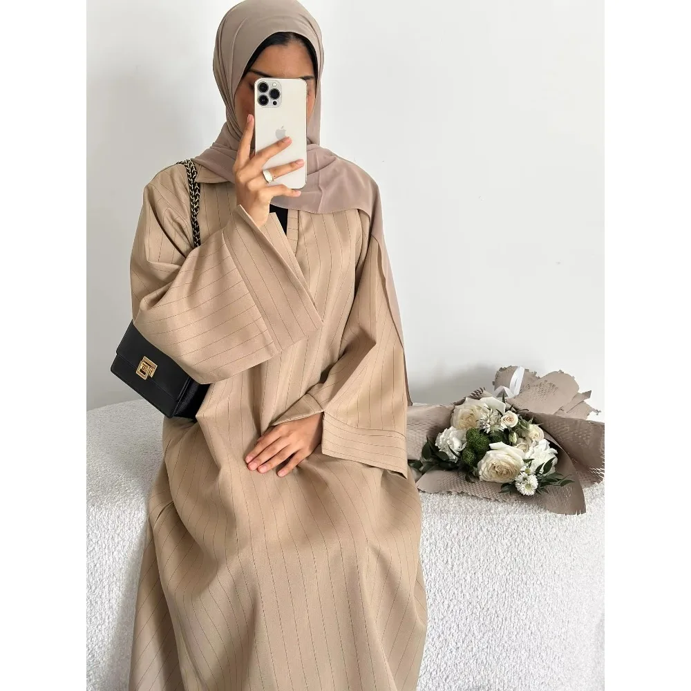 Eid Muslim Dress for Women Ramadan Striped Party Dresses Jalabiya Abaya Long Robe Morocco Dubai Kaftan Islam Vestidos Largos