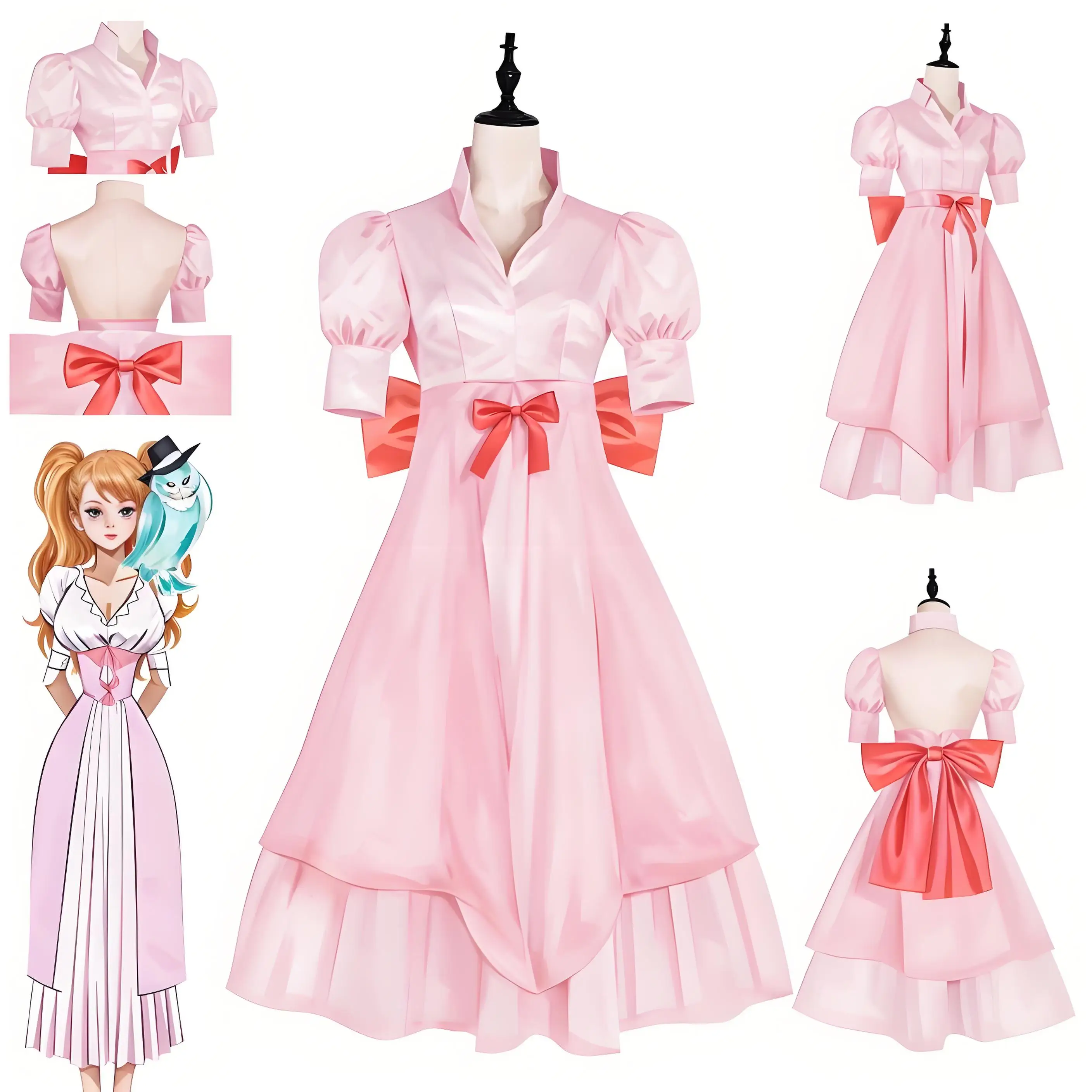 

Anime One Piece Charlotte Pudding Cosplay Costume Women Princess Pink Lolita Dress Halloween Carnival Party Fantasy Clothing