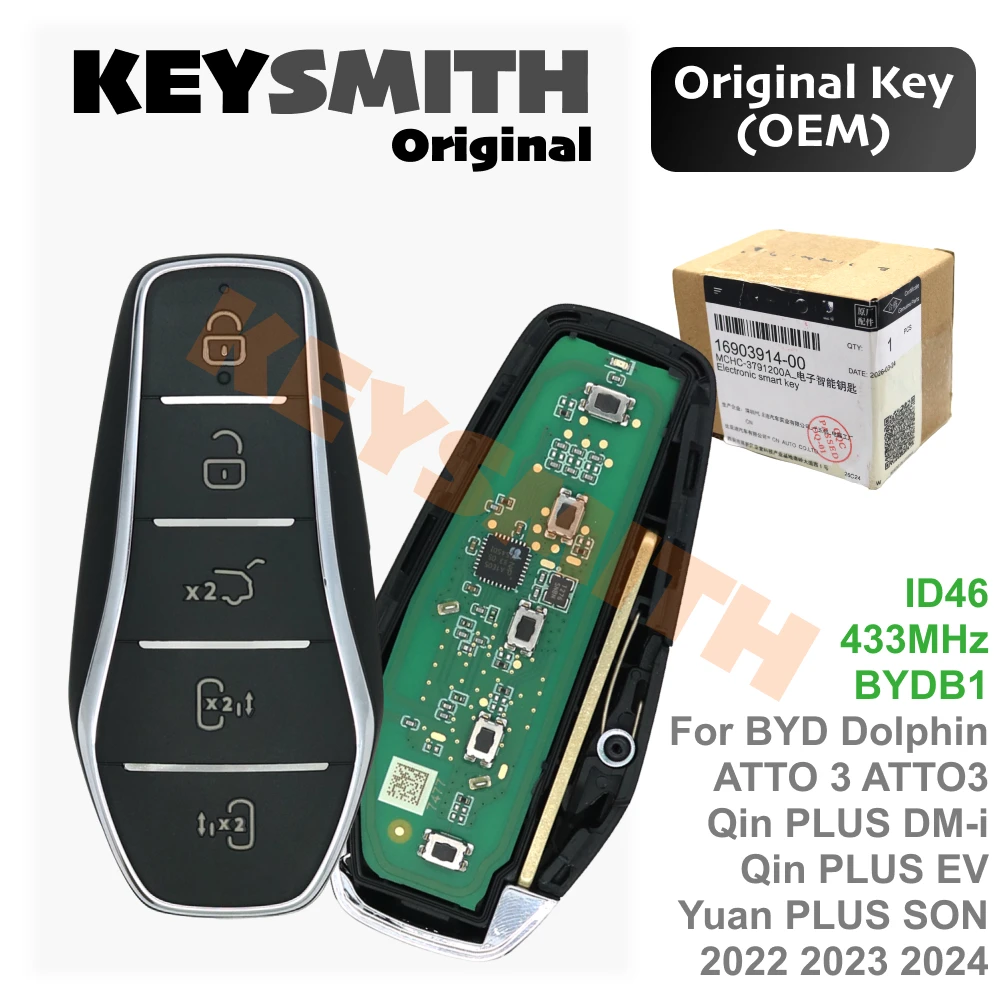 KEYSMITH ID46 433MHz BYDB1 Complete Smart Key For BYD Dolphin ATTO 3 Qin PLUS DM-i/EV Yuan PLUS SON 2022-2024