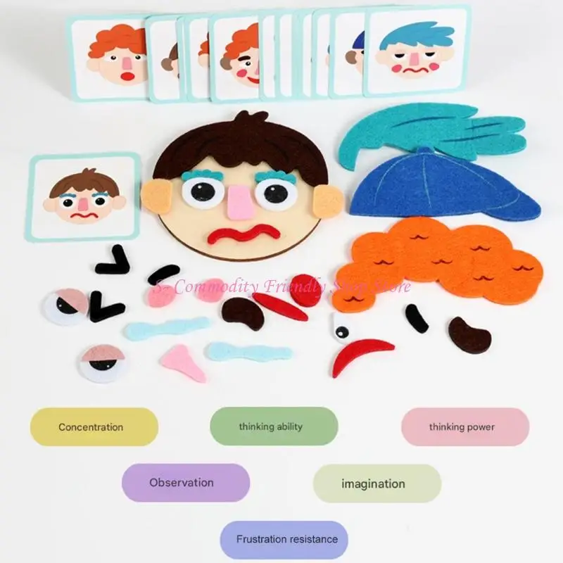 85AE Interactive Play Toy Childrens Emotion Recognition Game Soft Felt Face Parts For Creative Fun