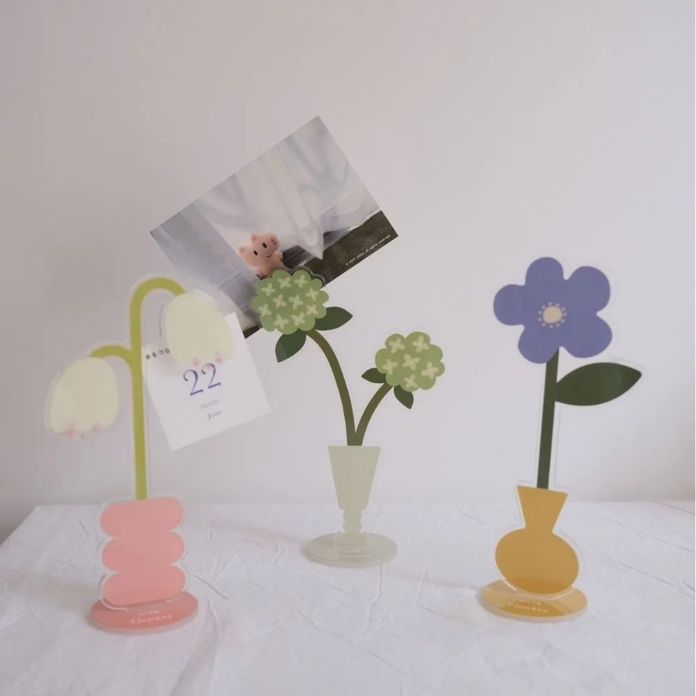 Portable Acrylic Vertical Photo Stand Flower Shape Decorative Floral Memo Holder Desktop Picture Card Holder Office & Home