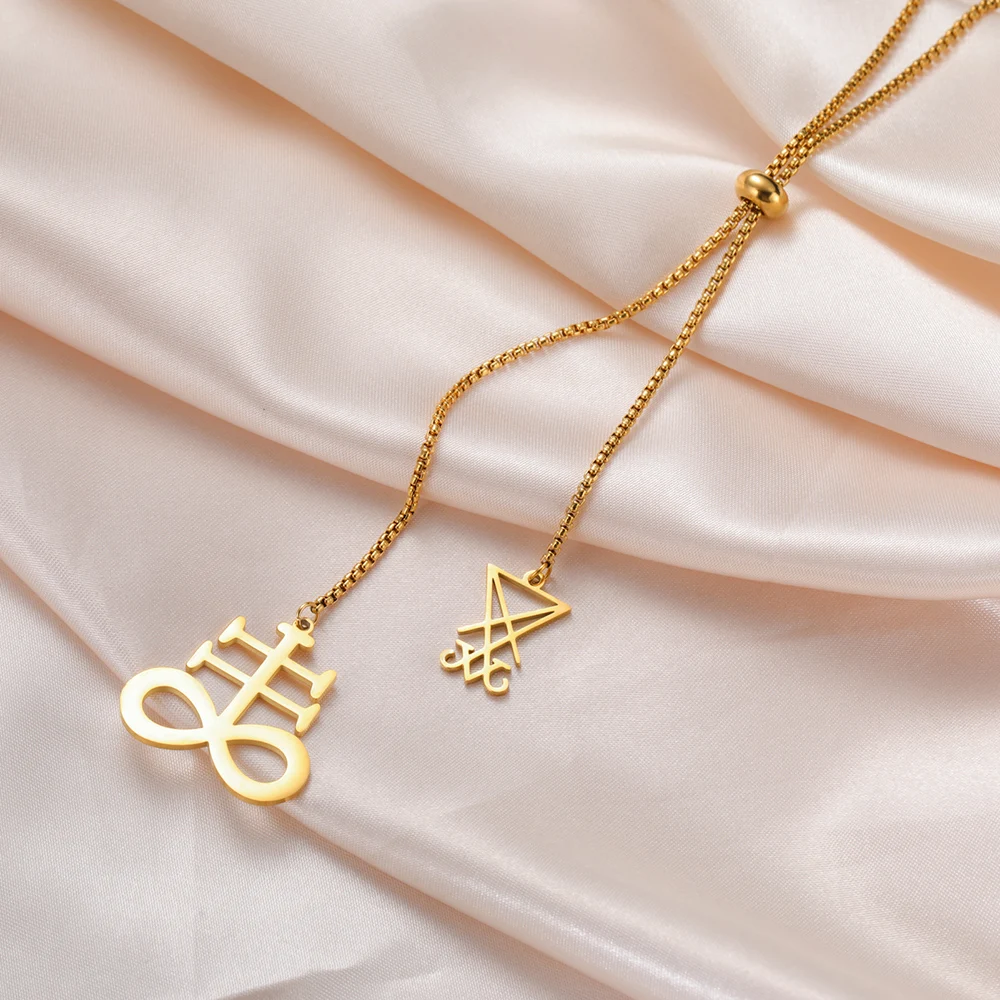 Dawapara Luzifer Siegel und Leviathan-Kreuz, lange Halskette, Gothic-Pullover-Kette, religiöser Schmuck, Edelstahl-Halsketten – Detail 6