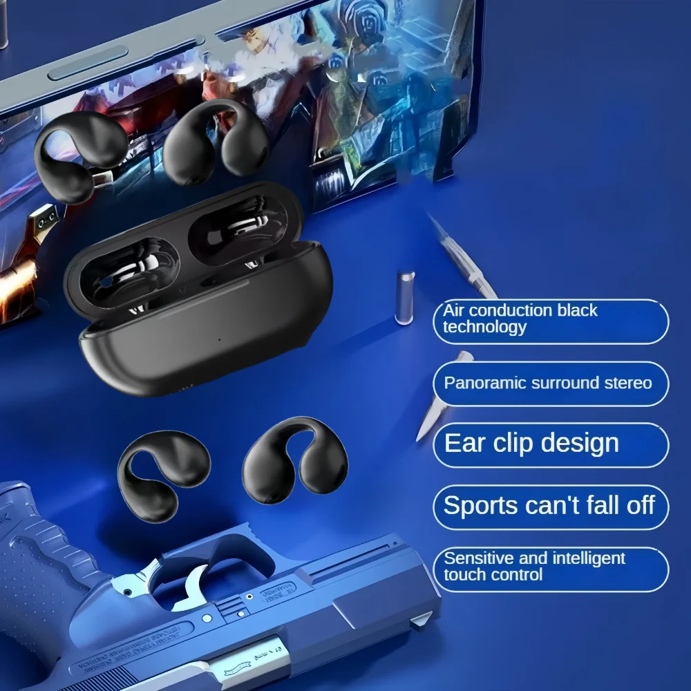 TWS بلوتوث 5.3 سماعات توصيل العظام اللاسلكية T75 كليب الأذن الموسيقى إلغاء الضوضاء سماعة HD دعوة الرياضة الألعاب سماعة