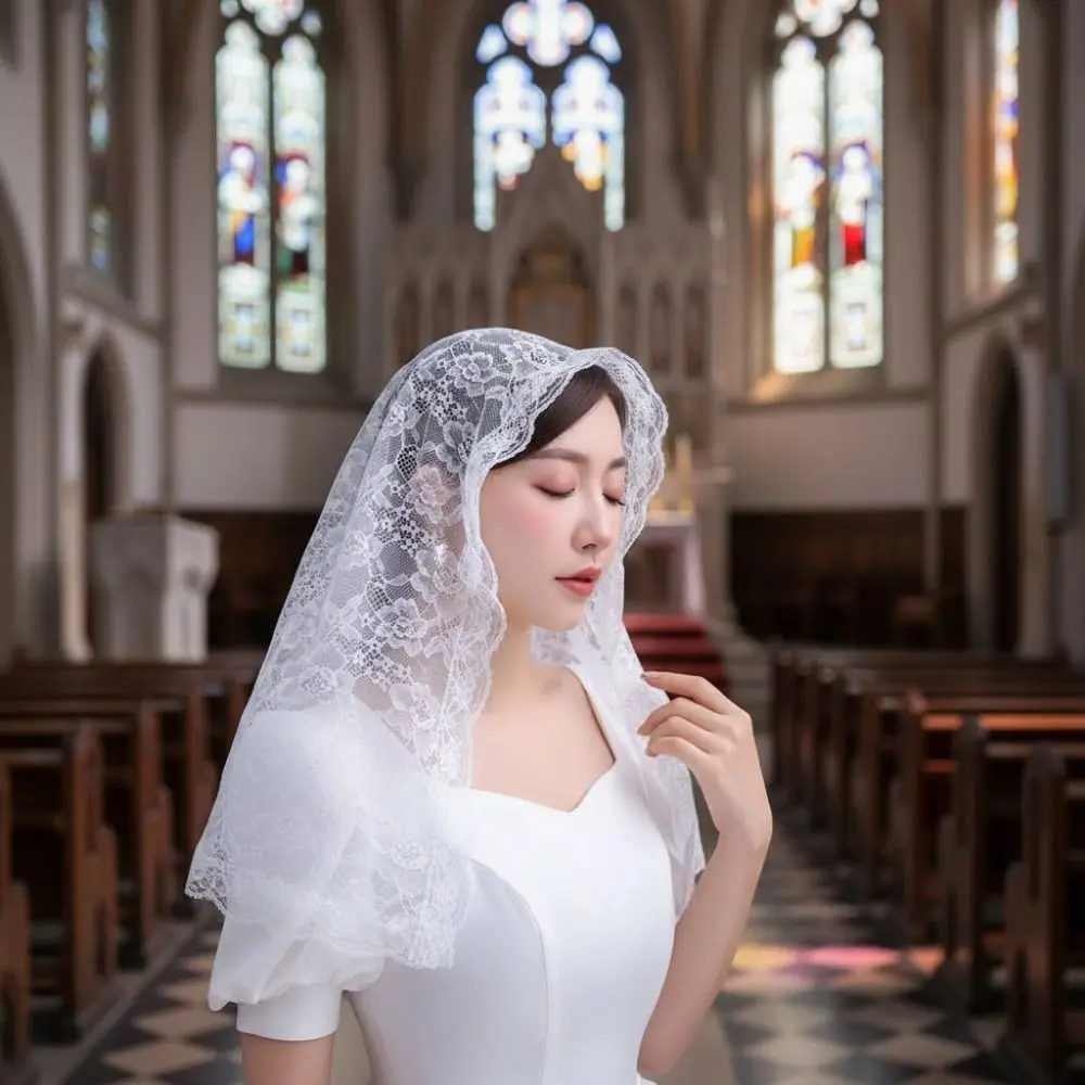 زهرة مطرزة الحجاب مصلى النمط الاسباني رومانسية الزفاف الدانتيل الحجاب الدانتيل حافة التقليدية خمر الدانتيل غطاء الرأس
