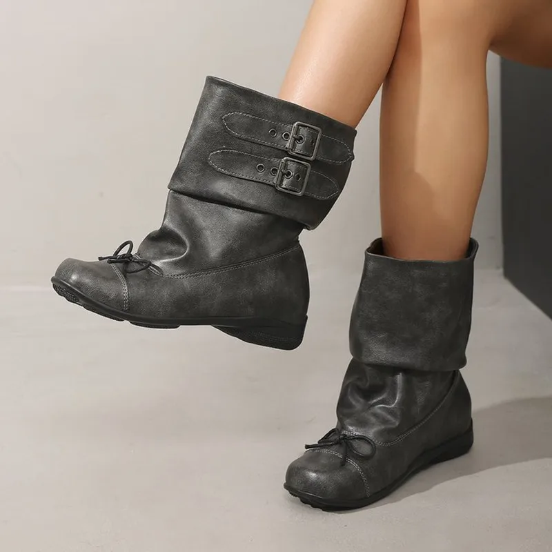 Flats Women Ankle Boots Fashion Designer Punk Boots Winter Woman Chelsea Boots New 2026 Trend Buckle Gladiator Motorcycle Botas view 2