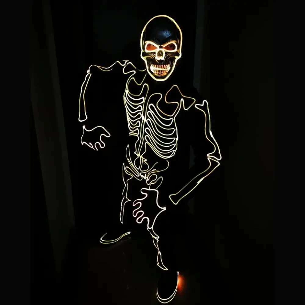 Halloween Maske LED Skelett Kostüm Erwachsene Neuheit Anzug Disco Party Dj Nachtclub Tänzerin Künstler Mann Kostüm