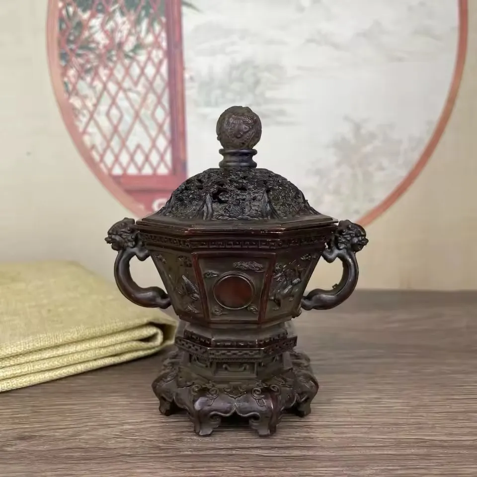 Антикварная медная курильница Tengu с высоким воротом, курильница в стиле дзен, украшения