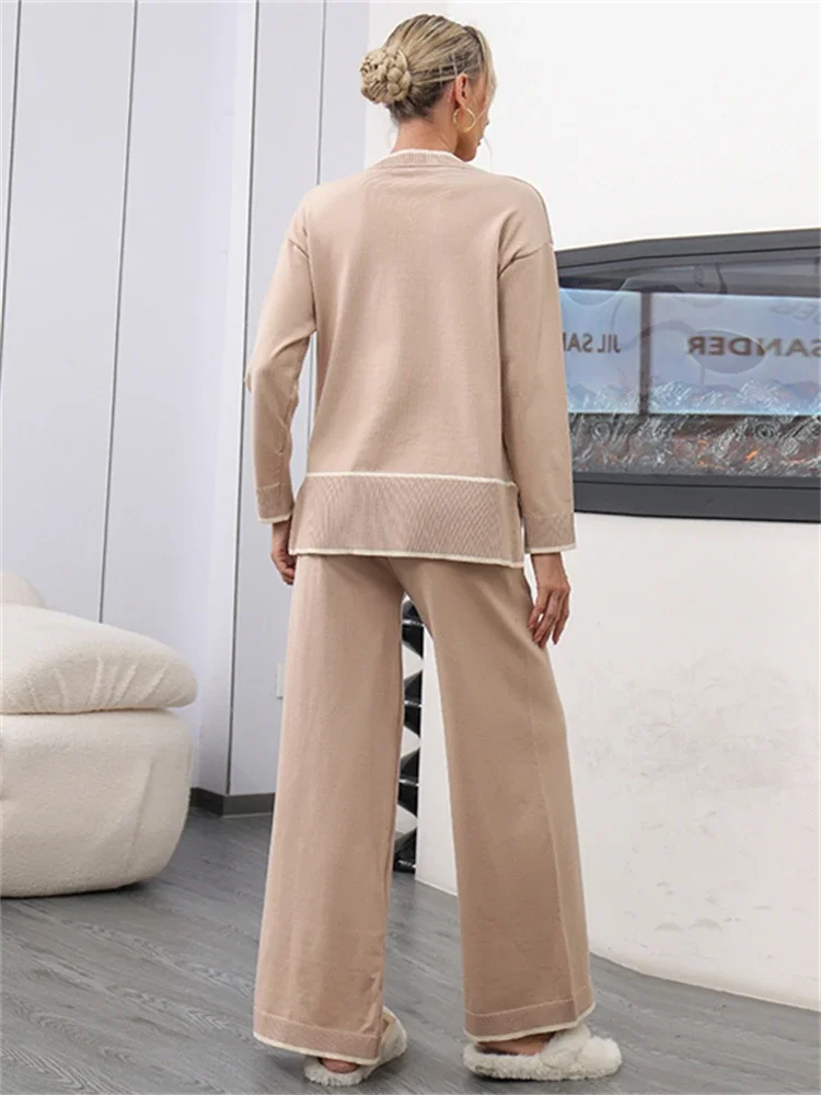 Women Sweater Winter 2 Piece Sets Elegnat Knitted Suits Female Sweaters Vintage Womens Pants High Waist Autumn Vintage Vestidos