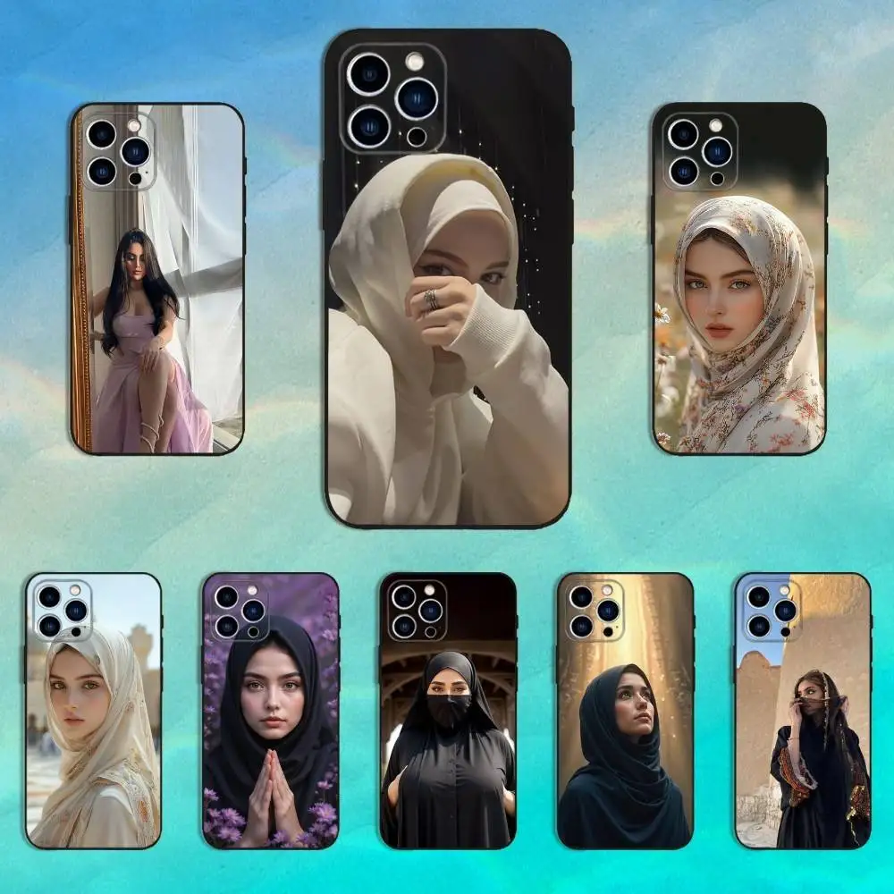 

Beautiful Arabic Girls Phone Case For iPhone 16,15,14,13,12,11 Plus,Pro Max,XS,X,XR,SE,Mini,8,7,Soft Silicone Black Cover