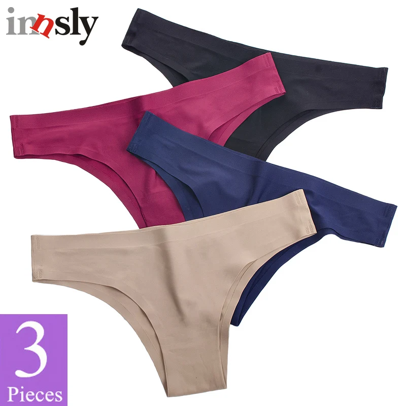 3 Pieces/Set Panties Women Brazilian Underwear Ice Silk Seamless Low Rise Sexy Female Bikini Briefs