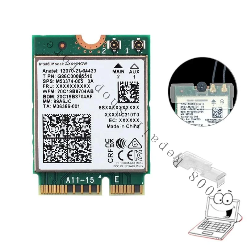 WYOR WiFi 6E Tri Band Intel AX411 CNVio2 For Bluetooth5.3 2.4G/5G/6G Wireless Wi-fi Network Car 802d. 11ax/ac /PC For Win 10 11