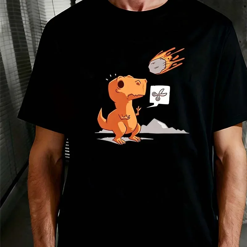 Orange Dinosaur Print T-shirts for Men Women Summer Casual Fashion Funny High Street Tops Crew Neck Short Sleeve Cotton Tees
