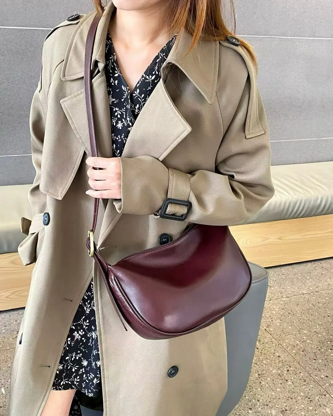 

Genuine Grade Leather Women's Shoulder Crossbody Half Moon Bags Luxury Designer Brand Grils Purses Bag Cowhide Female Hobos Bag