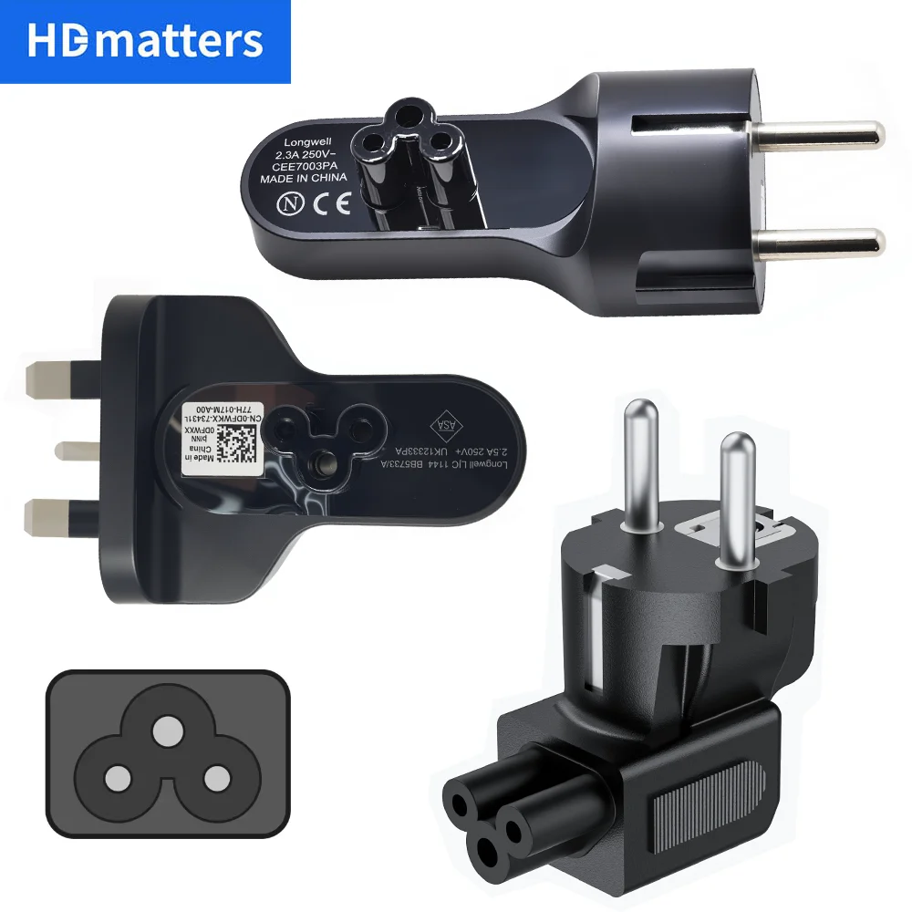 Power Cable for Dell Laptop Power Supply Detachable Power Plug Adapter for Dell Charger EU UK Power Plug Converter