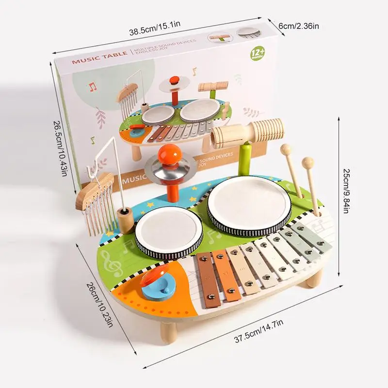 Toddler Musical Instruments Babies Drum Set Wooden Educational Music Toys Toddler Music Toys Multifunctional Kids Drum Sets For