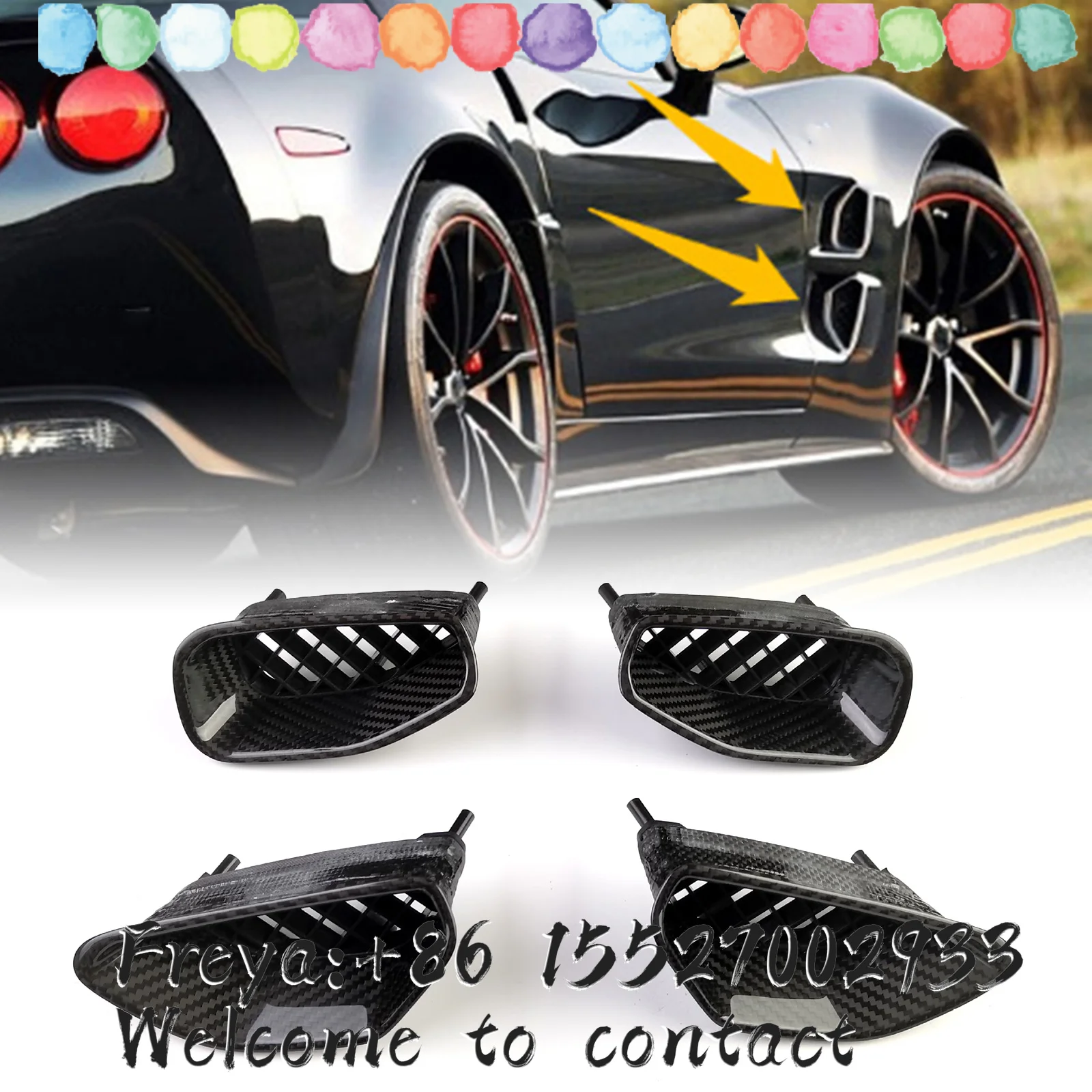 Dry Carbon Fiber Front Side Fender Air Outlet Vent Trims Intake Frame Duct Cover For Chevrolet Corvette C6 ZR1 Z06 2005-2013