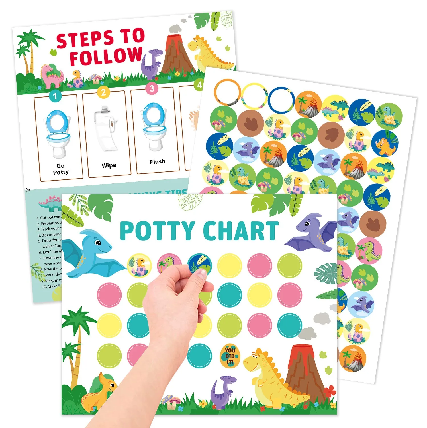 Potty Training Chart with Vehicle Sticker Rewards Toilet Training Step Behavior Planner Sticker Transport Theme Decal Poster