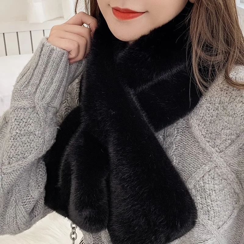 Fashion Zebra Stripe Faux Rabbit Fur Thicken Warm Shawl Women Winter Outdoor Windproof Neck Protection Fake Collar Plush Scarf