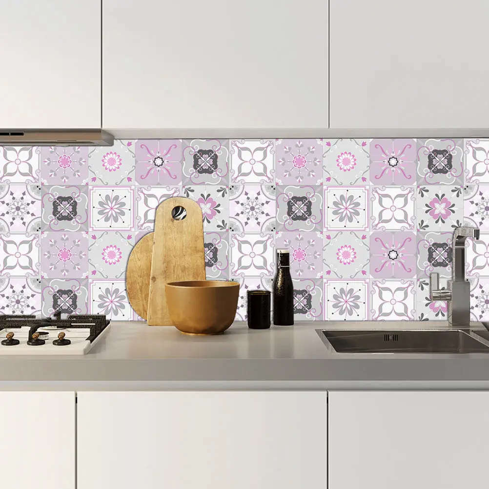 20pcs Pink Tiles Decorative Sticker Retro Vintage Peel Stick Tile Decals Home Kitchen Bathroom Floor Wall Paste PVC Stickers