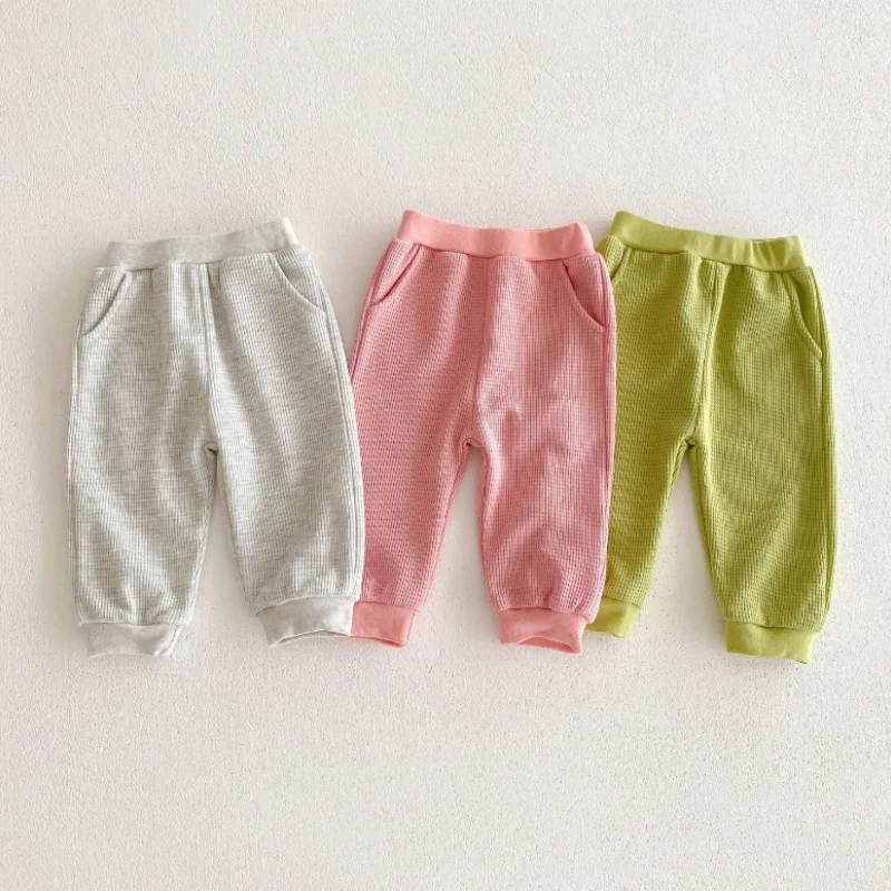 Bebê recém-nascido crianças waffle conjuntos de roupas de manga longa dos desenhos animados das crianças urso sweatshirts + calças terno para meninas meninos roupas de outono