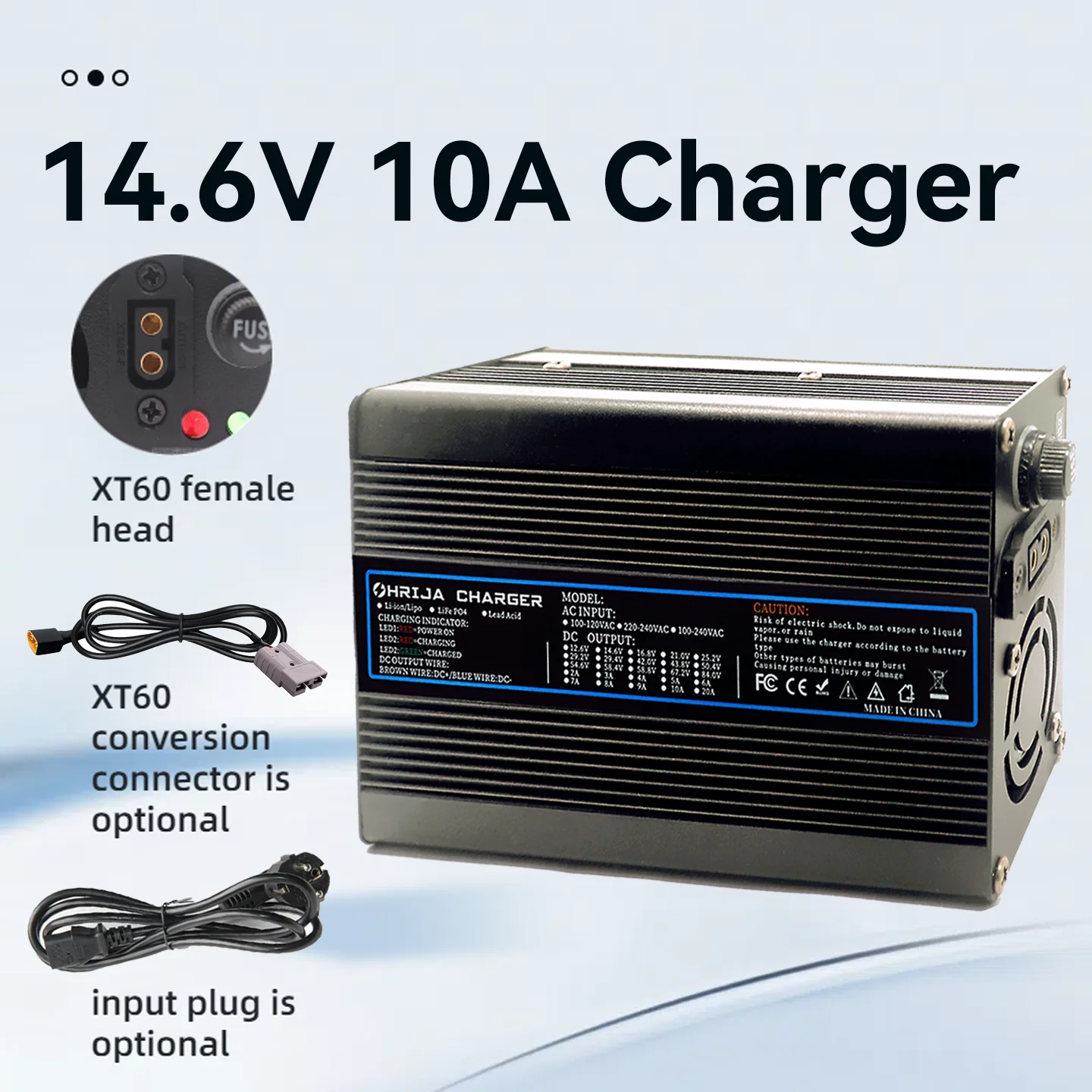 146v-10a-充電器、クイックアルミニウムシェル、4ストリング128v-lifepo4バッテリー充電器に適しています、取り外し可能なコネクタープラグはオプションです