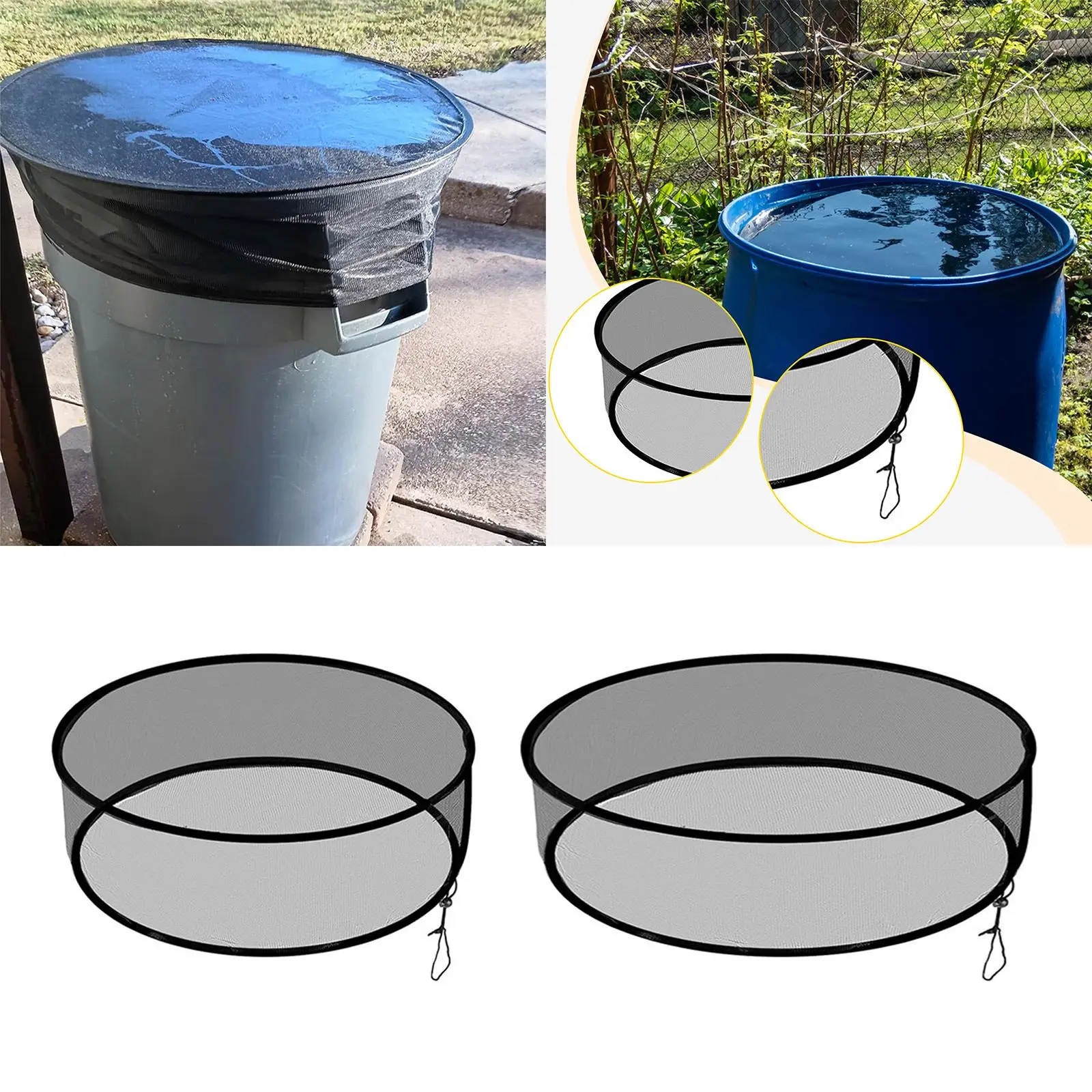 Mesh Barrel Cover with Drawstring, Reusable And Practical, Cover for Water Collection Buckets.
